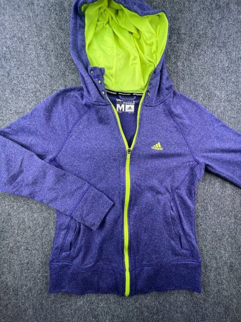 Adidas Jacket Hoodie Women's Medium Long Sleeve Full Zip Purple Yellow Adult
